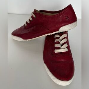 Frye Melanie Women’s 6M Burnt Red Leather Sneaker Shoes Lace Up Low Top Fashion